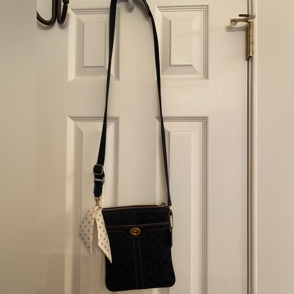 Coach Black Crossbody Bag with Polka Dot Scarf